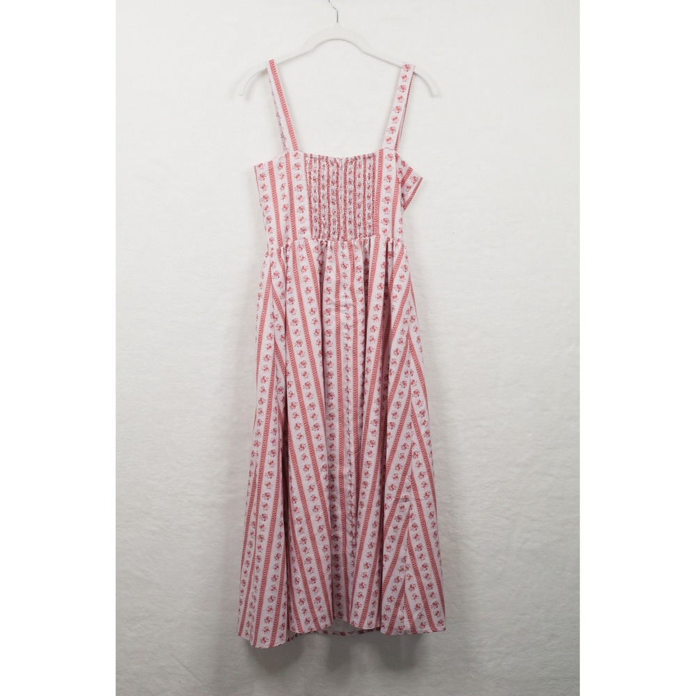 LAIT COLLECTION Floral Stripe Smocked Midi Dress Cottagecore Coquette S NWT - Picture 5 of 7